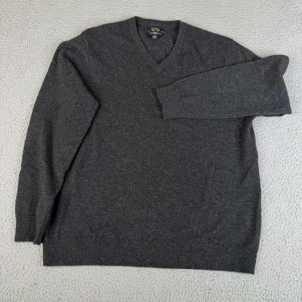 Club Room Sweater Men Large Gray Cashmere V-Neck Long Sleeve Soft Knit Pullover